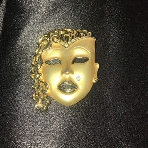 Gold metal Exotic Face Mardi Gras Mask brooch